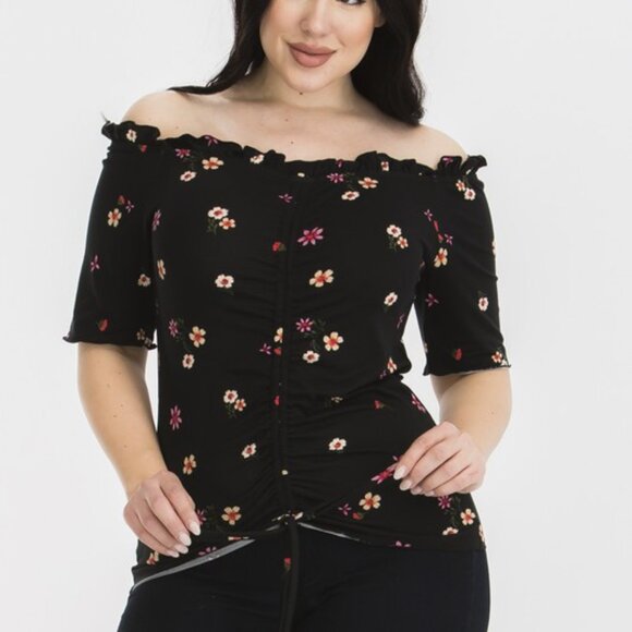 Petite Plus Floral Print Off Shoulder Top - Picture 2 of 8